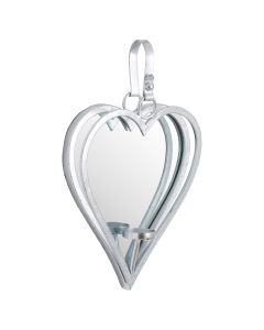 Small Silver Mirrored Heart Candle Holder