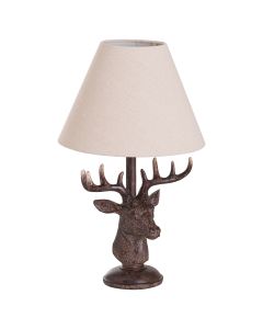 Stag Head Table Lamp With Linen Shade