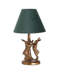 Antique Gold Marching Hares Lamp With Green Velvet Shade