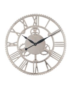 Shiny Nickel Cog Design Round Wall Clock Large