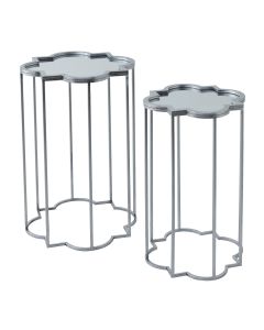 Quarter Foil Mirrored Set Of Two Side Tables