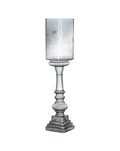 Silver Smoked Midnight Glass Top Tall Candle Pillar Holder