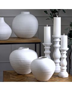 Matt White Large Ceramic Column Candle Holder