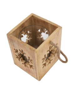 Natural Wooden Large Snowflake Tealight Candle Holder