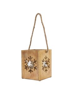 Natural Wooden Large Snowflake Tealight Candle Holder