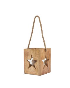 Natural Wooden Large Star Tealight Candle Holder