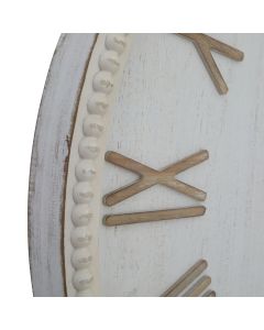 Large Rustic White Clock With Beaded Frame