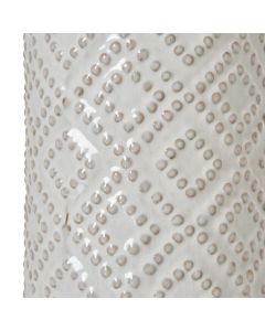 White Beaded Ceramic Lamp With Linen Shade