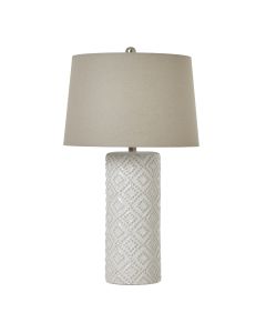 White Beaded Ceramic Lamp With Linen Shade