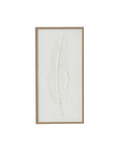 Large Quill White Feather Art Mounted In Beaded Frame