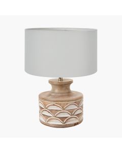 Kingsbury White Wash Carved Wood Table Lamp Base with Harry 30cm Ivory Cotton Mix Cylinder Lampshade