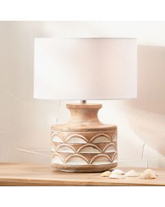 Kingsbury White Wash Carved Wood Table Lamp Base with Harry 30cm Ivory Cotton Mix Cylinder Lampshade