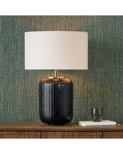 Eva Matt Black Cold Cut Stripe Glass Table Lamp Base with Henry 40cm White Handloom Cylinder Lampshade