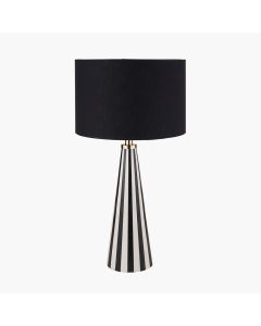 Alejo Black and White Stripe Conical Resin Table Lamp Base with Harry 35cm Black Cotton Mix Cylinder Lampshade