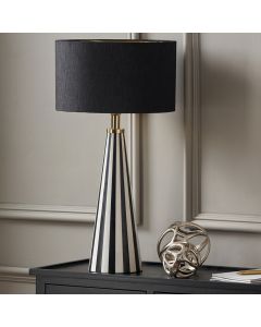 Alejo Black and White Stripe Conical Resin Table Lamp Base with Harry 35cm Black Cotton Mix Cylinder Lampshade