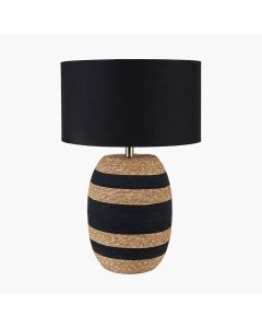 Kalutara Black and Natural Sea Grass Tall Table Lamp with Lino 40cm Black Self Lined Linen Drum Shade