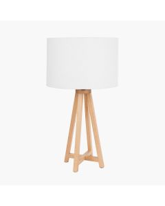 Whitby Natural Wood Tapered 4 Post Table Lamp Base with Lino 35cm White Self Lined Linen Cylinder Lampshade