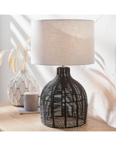 Caswell Black Rattan Cloche Table Lamp