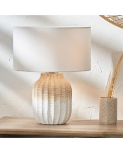 Amalia Natural Ombre Textured Stoneware Table Lamp Base with Harry 30cm Ivory Cotton Mix Cylinder Lampshade