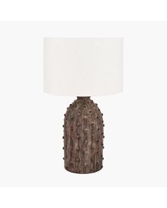 Kali Textured Dot Grey Stoneware Table Lamp Base with Lino 30cm White Self Lined Linen Drum Shade