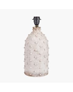 Kali Textured Dot Light Grey Stoneware Table Lamp Base with Edward 30cm Pistachio Green Linen Cylinder Lampshade