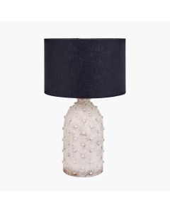 Kali Textured Dot Light Grey Stoneware Table Lamp Base with Lino 30cm Black Self Lined Linen Drum Shade