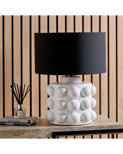 Serenity White Bobbled Ceramic Large Table Lamp Base with Harry 40cm Black Cotton Mix Cylinder Lampshade