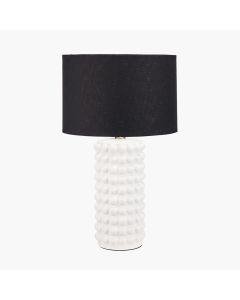 Sohan White Bobbled Ceramic Tall Table Lamp Base with Lino 40cm Black Self Lined Linen Drum Shade