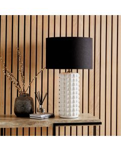 Sohan White Bobbled Ceramic Tall Table Lamp Base with Lino 40cm Black Self Lined Linen Drum Shade