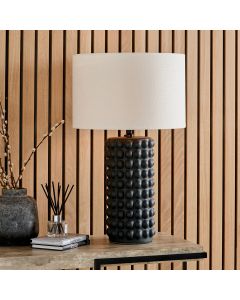 Sohan Black Bobbled Ceramic Tall Table Lamp Base with Lino 40cm White Self Lined Linen Drum Shade