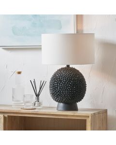 Wrenley Black Ceramic Sea Urchin Table Lamp Base with Henry 35cm White Handloom Cylinder Lampshade