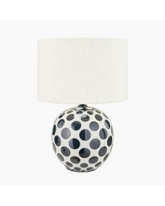 Larisa Black Polka Dot Ceramic Table Lamp Base with Rouen 35cm White Boucle Cylinder Lampshade