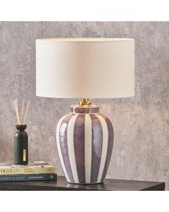 Priscilla Lilac Stripped Ceramic Table Lamp Base with Henry 30cm White Handloom Cylinder Lampshade