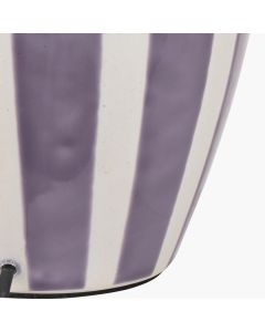 Priscilla Lilac Stripped Ceramic Table Lamp Base with Rene 30cm Lilac Velvet Cylinder Lampshade