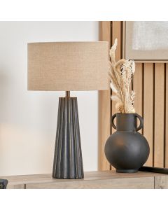 Draydon Black Wash Mango Wood Textured Cone Table Lamp