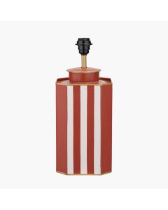 Raya Cinnamon and White Hand Painted Metal Table Lamp Base with Lino 40cm White Self Lined Linen Cylinder Lampshade