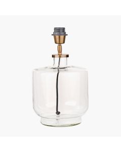 Josie Clear Glass and Antique Brass Metal Table Lamp Base with Edward 30cm Pistachio Green Linen Cylinder Lampshade
