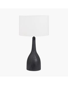 Corella Black Mango Wood Curved Table Lamp Base with Lino 40cm White Self Lined Linen Cylinder Lampshade
