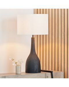 Corella Black Mango Wood Curved Table Lamp Base with Lino 40cm White Self Lined Linen Cylinder Lampshade