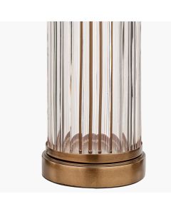 Ciara Clear Glass and Antique Brass Metal Table Lamp Base with Lino 35cm Cinnamon Self Lined Linen Cylinder Lampshade