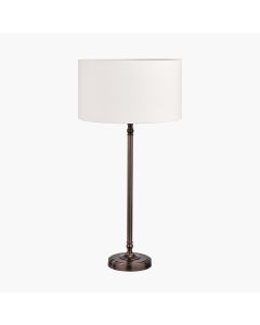 Piero Antique Bronze Metal Candlestick Table Lamp Base with Henry 35cm White Handloom Cylinder Lampshade