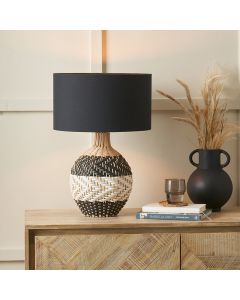 Rowan Natural Rattan Black and White Woven Table Lamp