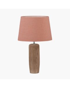 Inaya Natural Tapered Large Wood Table Lamp Base with Milos 40cm Apricot Linen Tapered Lampshade