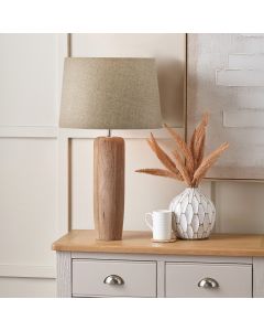 Inaya Natural Tapered Large Wood Table Lamp Base with Milos 40cm Natural Linen Tapered Lampshade