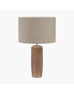 Inaya Natural Tapered Large Wood Table Lamp Base with Edward 40cm Natural Linen Cylinder Lampshade