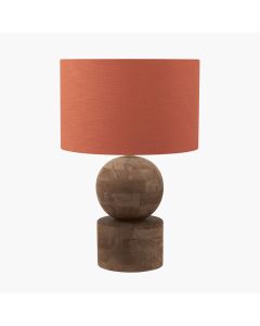 Ziva Antique Brown Round Wood Table Lamp Base with Lino 45cm Cinnamon Self Lined Linen Cylinder Lampshade