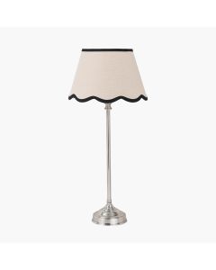 Auden Silver Metal Stick Table Lamp Base with Tabitha 25cm Cream Jute Scalloped Edge Tapered Lamp Shade with Contrast Binding
