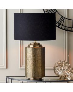 Zuri Large Antique Brass Metal Pot Table Lamp Base with Harry 45cm Black Cotton Mix Cylinder Lampshade