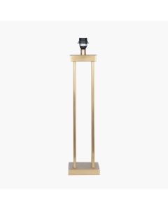 Langston Satin Brass Metal Column Table Lamp Base with Lino 40cm Black Self Lined Linen Cylinder Lampshade