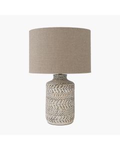 Atouk Textured Natural and Black Stoneware Table Lamp with Henry 35cm Taupe Handloom Cylinder Shade